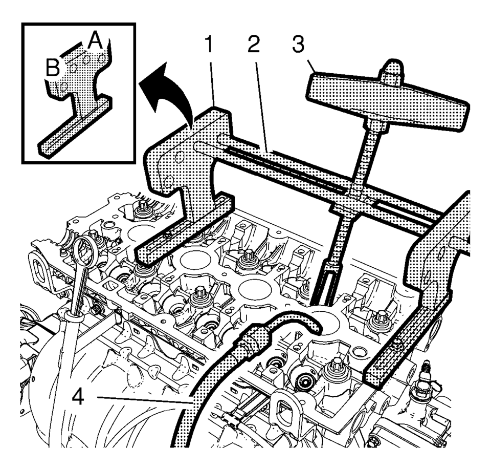 Install the 2 EN-50717–1 stands (1) to the cylinder head and