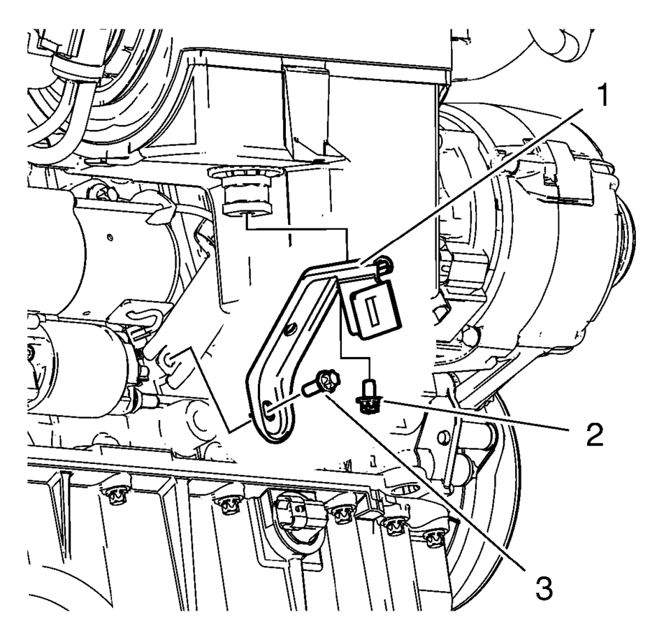 Remove the 2 intake manifold brace bolts (2, 3).