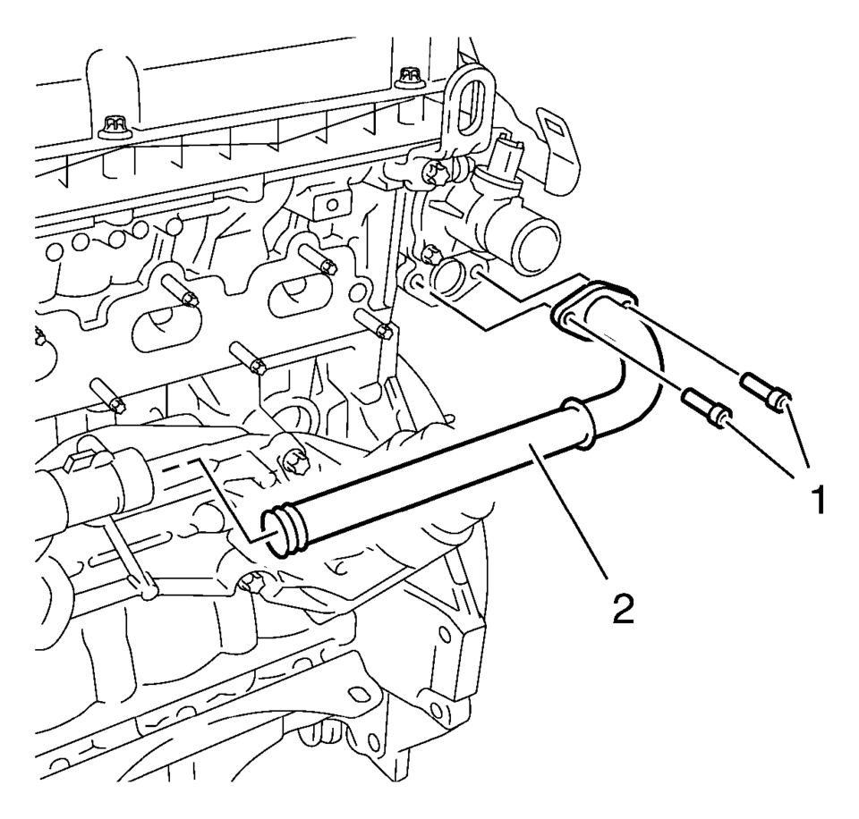 Remove the 2 engine oil cooler pipe bolts (1).