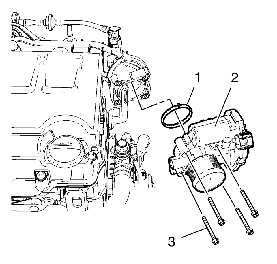 Remove the 4 throttle body bolts (3).