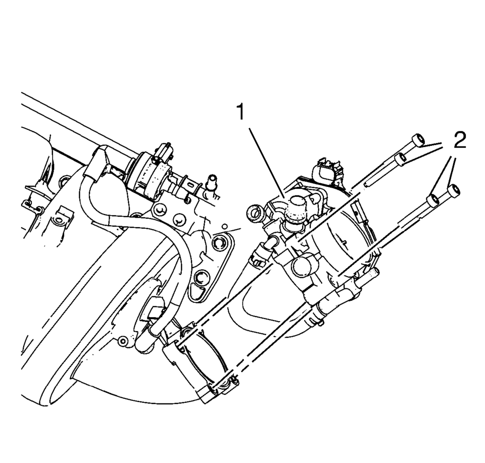 Remove the 4 throttle body bolts (2).