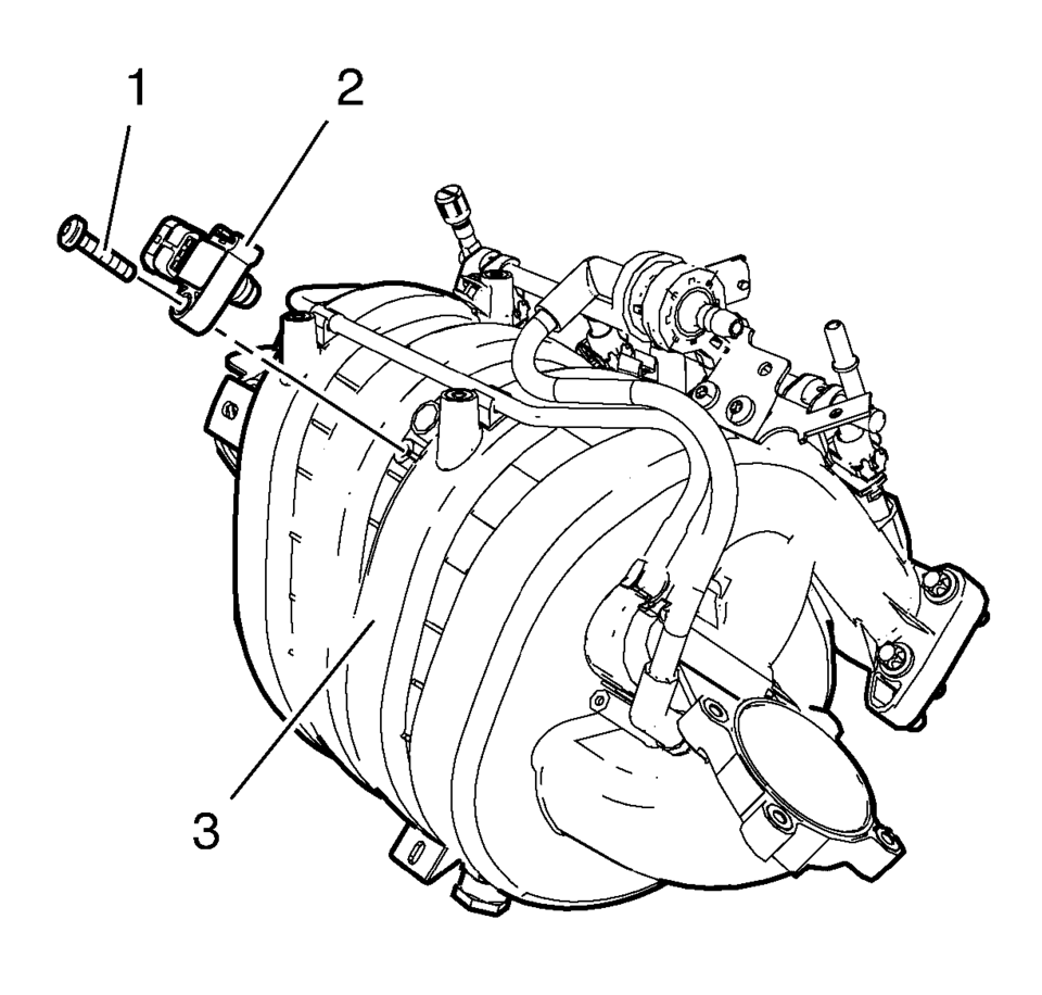Remove the intake manifold absolute pressure sensor bolt (1).