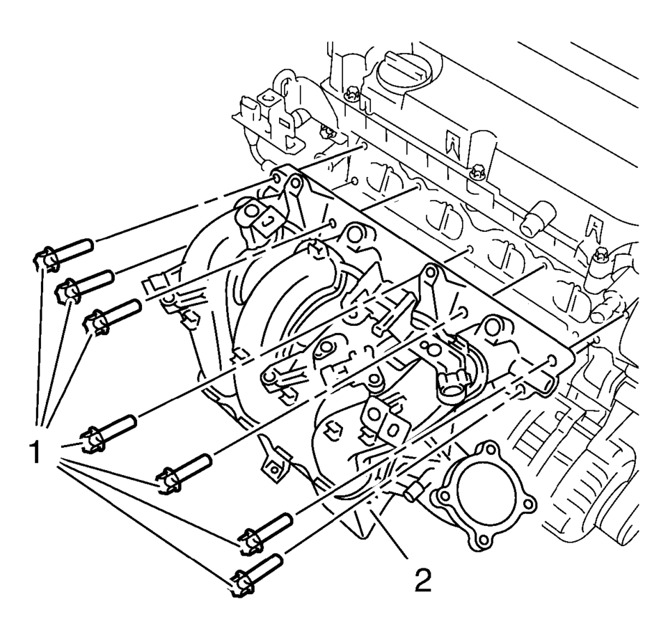 Remove the 7 intake manifold bolts (1).