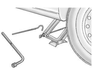 5. Insert the jack handle into the jack and the wheel wrench onto the end of