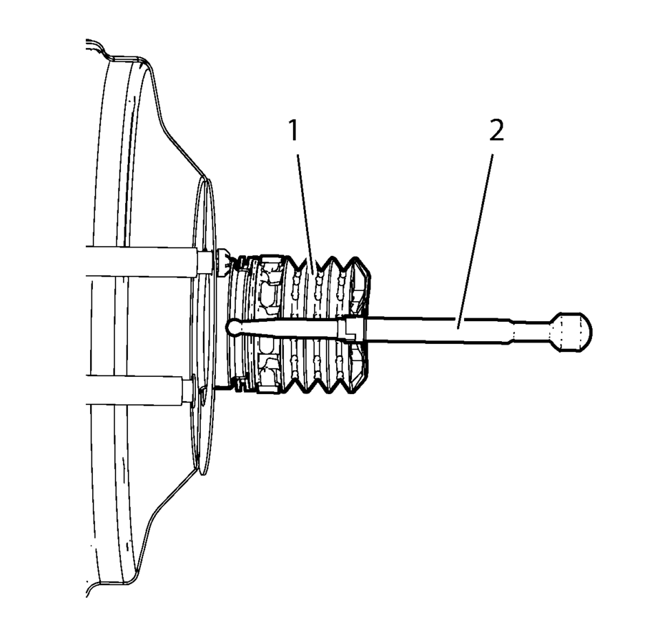 Disconnect the brake pedal pushrod (2) from the brake pedal.