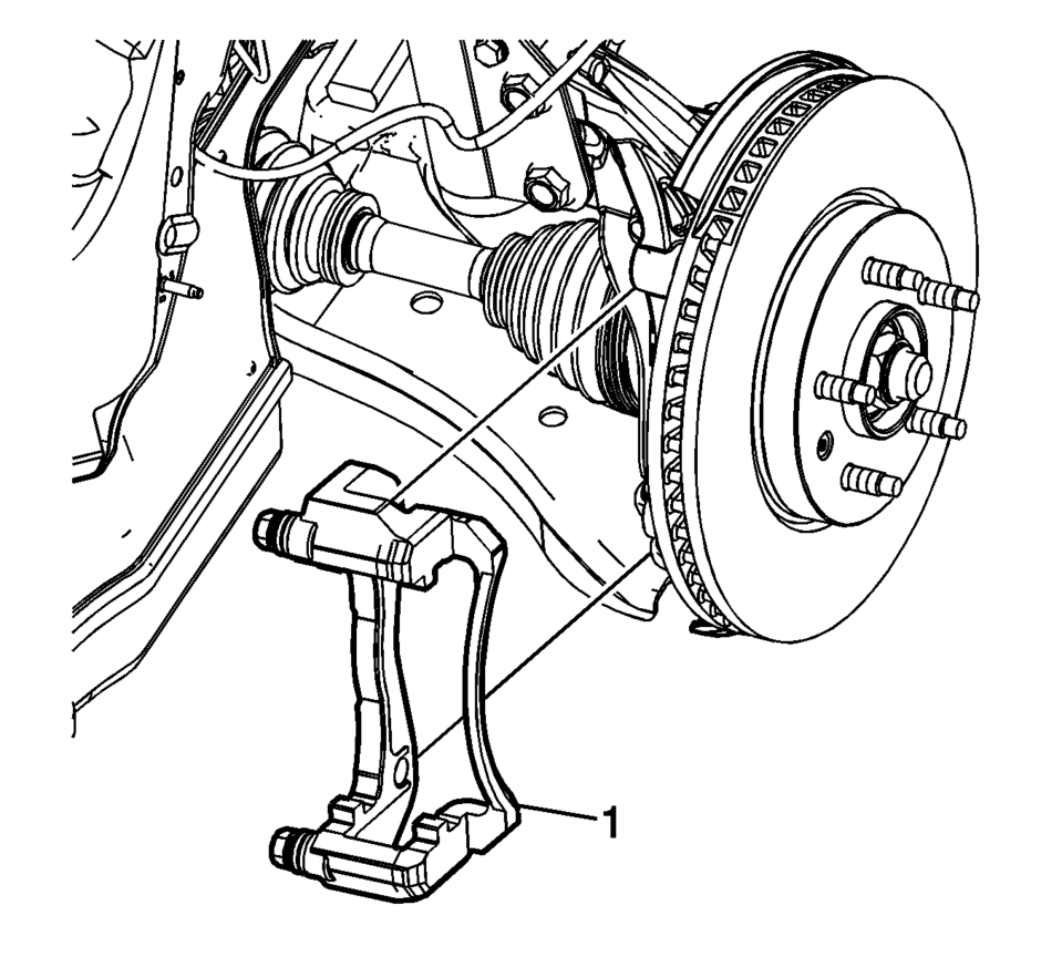 Install the brake caliper bracket (1).