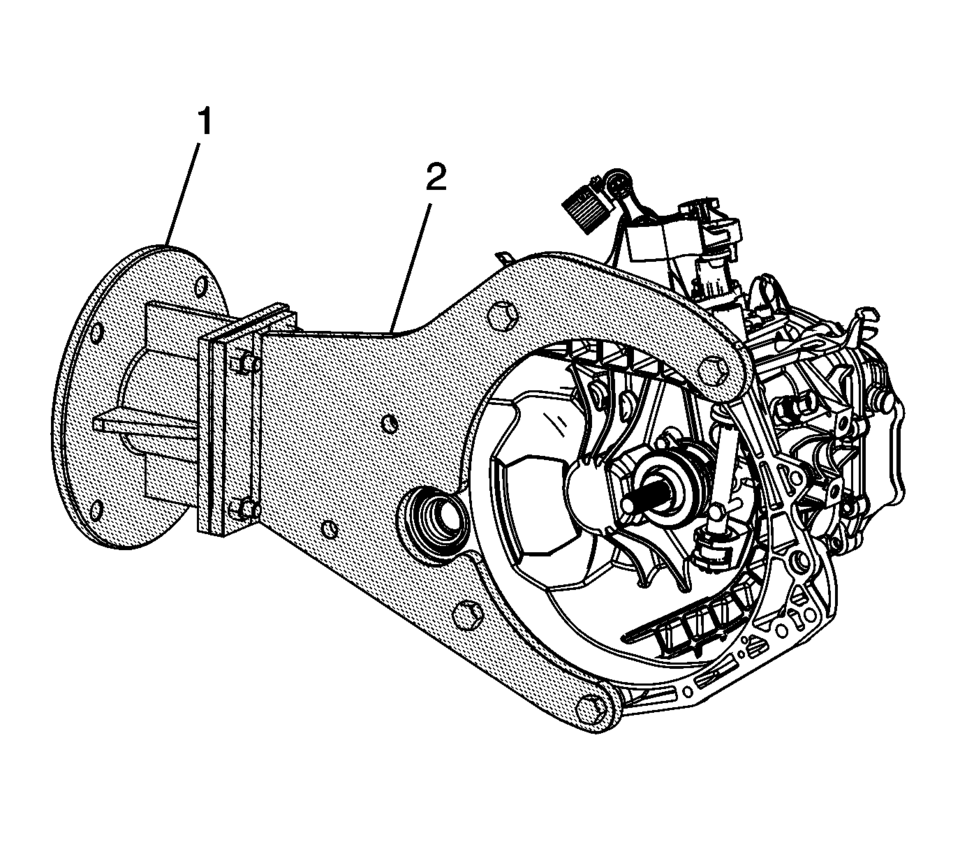 Attach R-0007758 holding fixture (2) to the transmission.