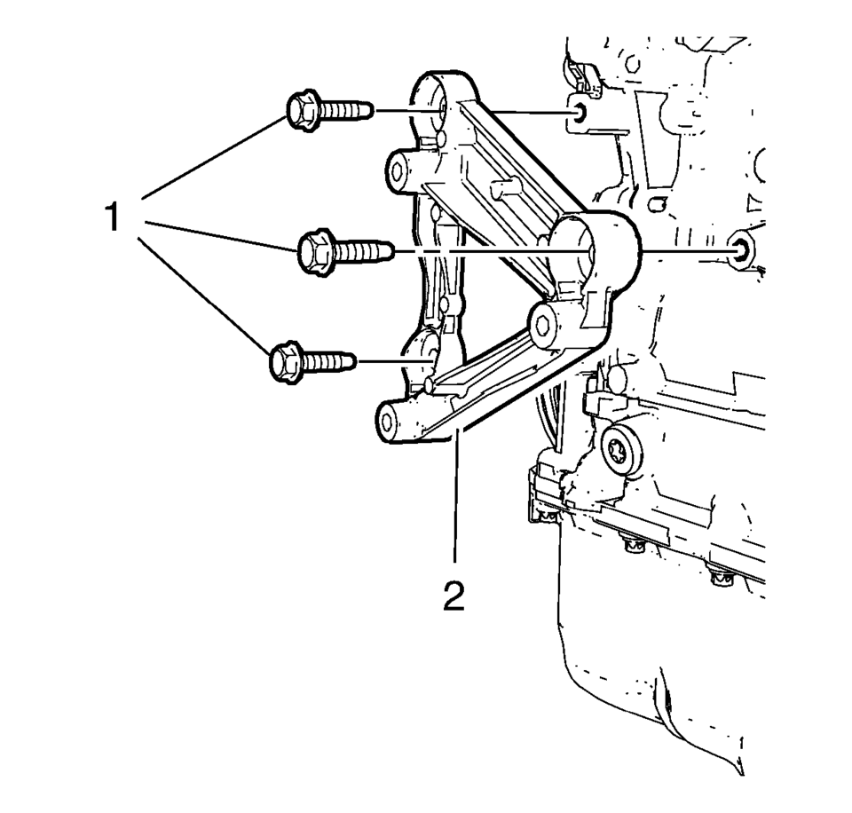 Remove the 3 air conditioning compressor bracket bolts (1).