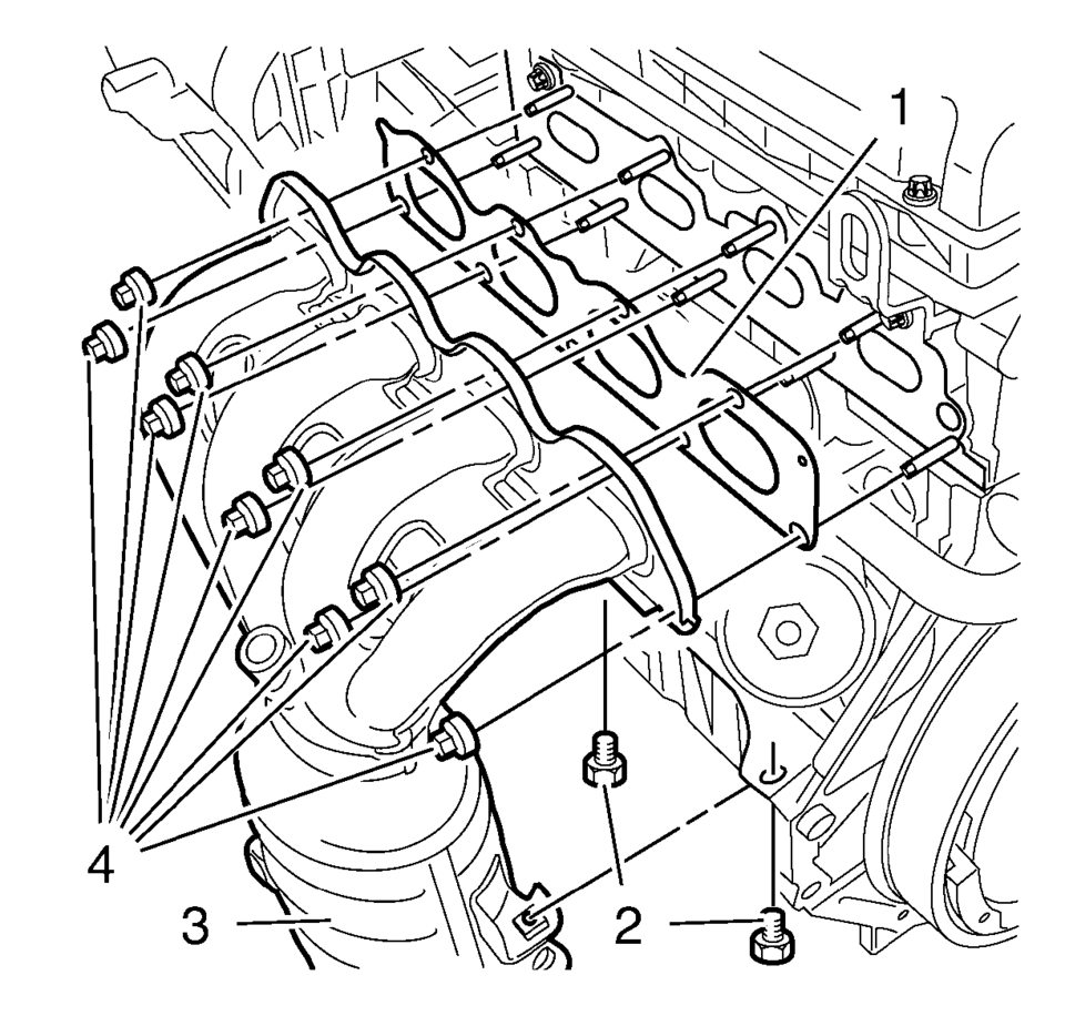 Remove the 9 exhaust manifold nuts (4).