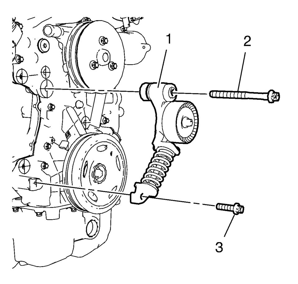 Install the drive belt tensioner (1).