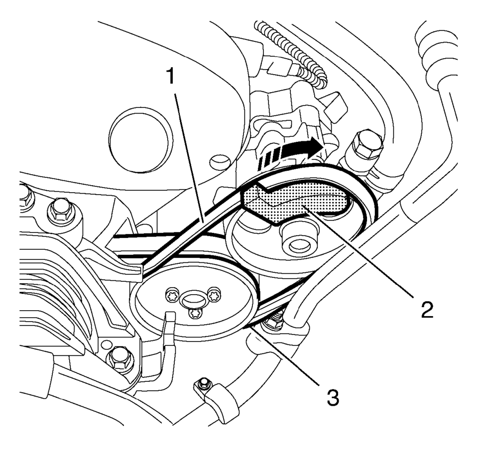 Install EN-50098 installer  (2) and a NEW power steering pump belt (1)