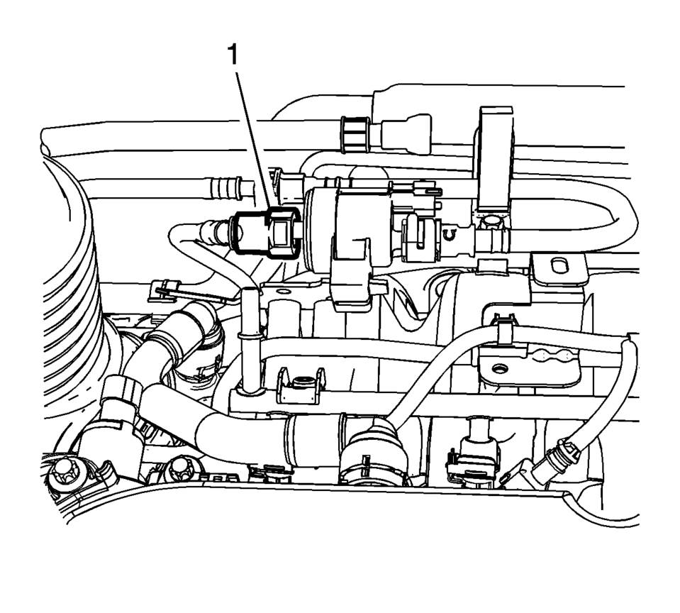 Disconnect the evaporative emission pipe (1). Refer to Plastic Collar