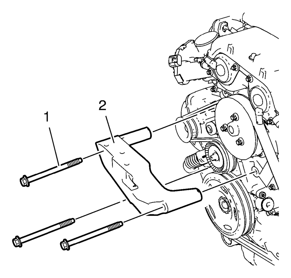 Remove the 3 engine mount bracket bolts (1).