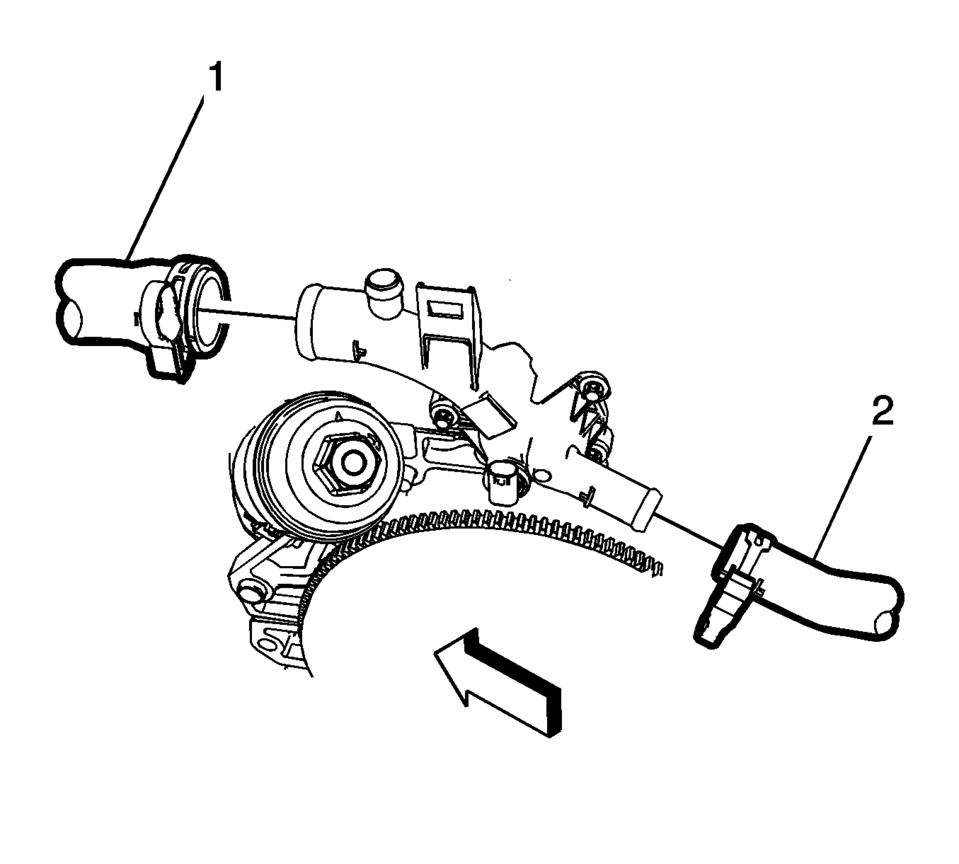 Remove the heater outlet hose (1) and the heater inlet hose (2).