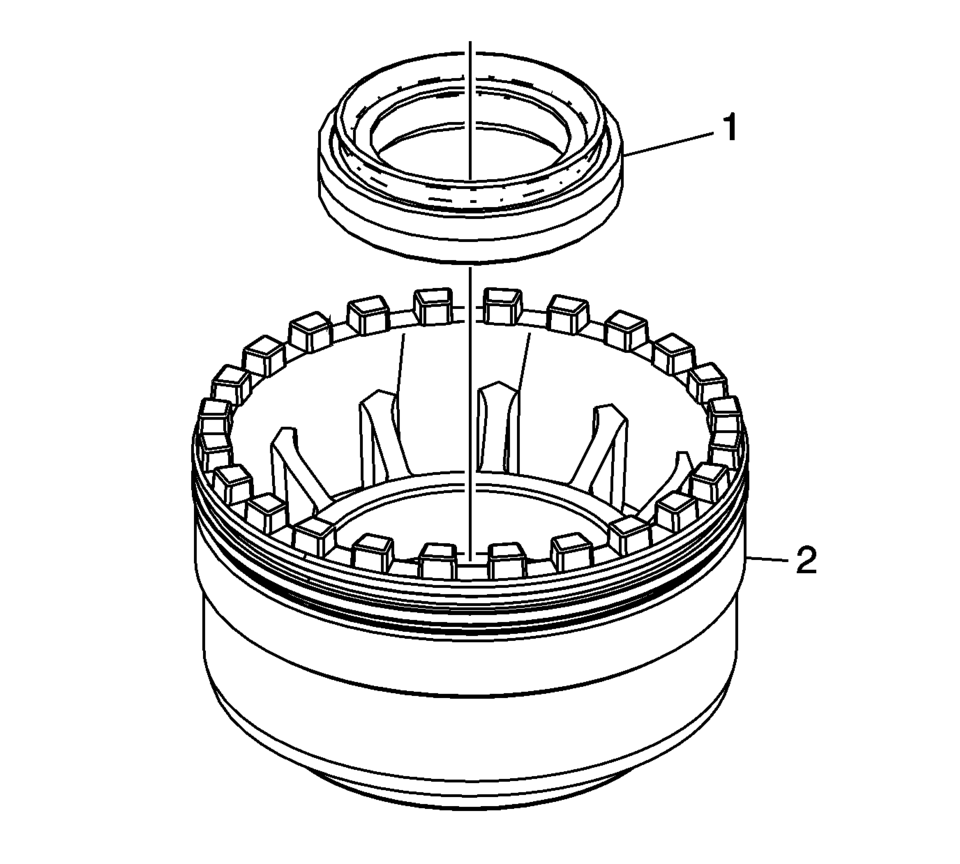 Remove the front wheel drive shaft oil seal (1) from the front differential