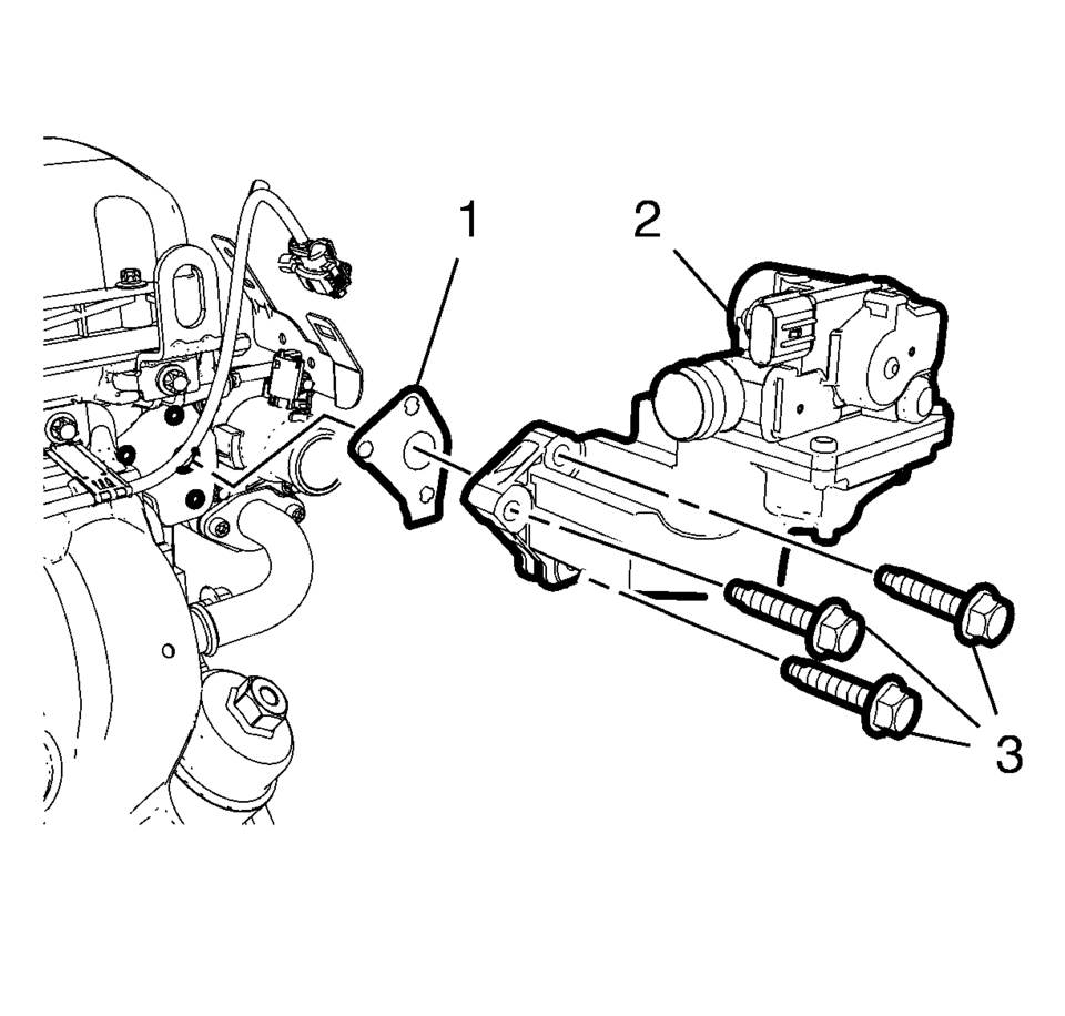 Remove the 3 secondary air injection check valve bolts (3).