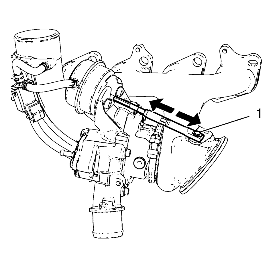 Inspect the wastegate regulator mechanism (1) for functionality.