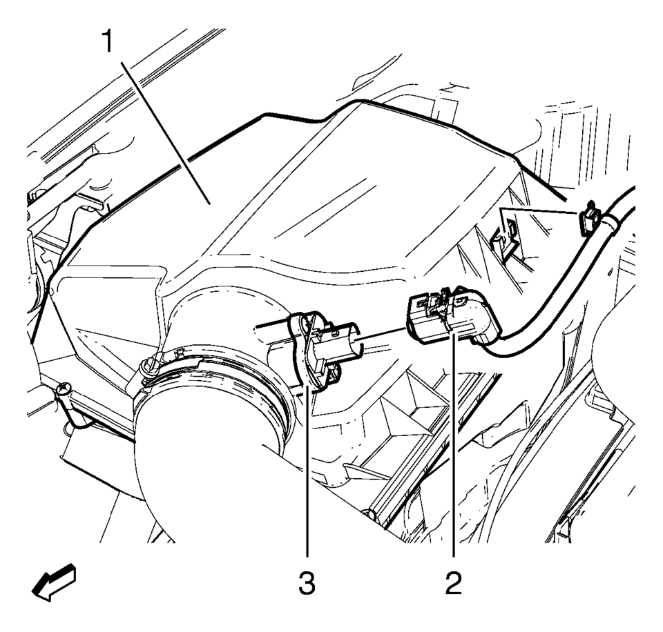 Disconnect mass air flow sensor wiring harness plug (2) from mass air