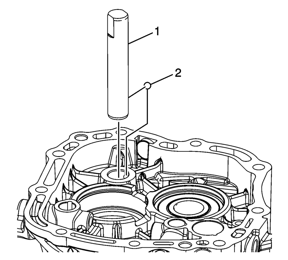 Install the reverse idler gear shaft retaining ball (2).