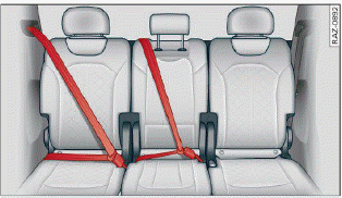 Fig. 75 Second row rear bench seat: securing safety belts that are not used