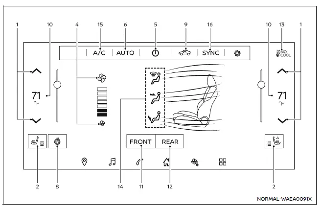 Nissan Armada digital climate control screen interface
