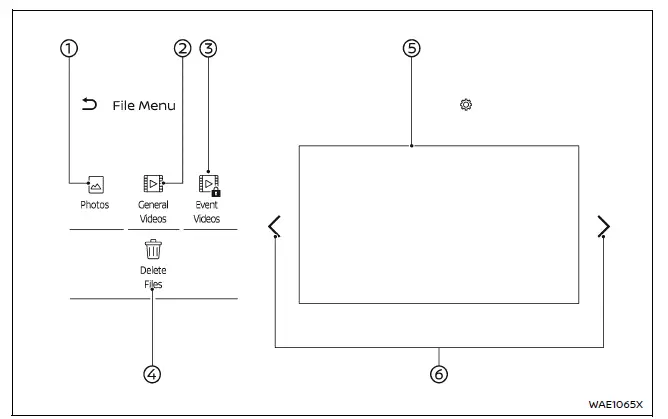 Nissan Armada driving recorder file menu interface screen
