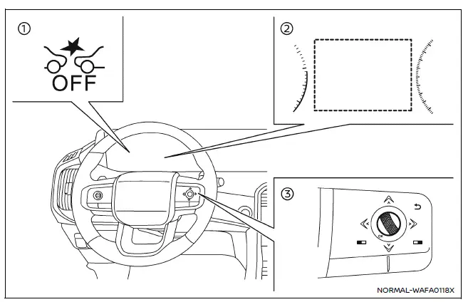 Nissan Armada steering controls for I-FCW system settings