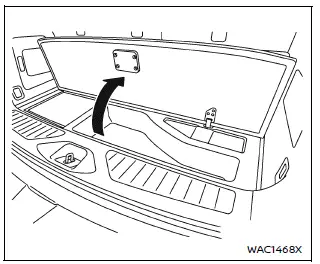 Nissan Armada cargo floor storage compartment under rear floor panel