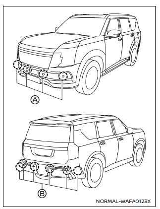 Nissan Armada sonar sensors front and rear bumper locations maintenance example