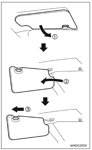 Nissan Armada sun visor front and side glare protection positions
