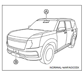 Nissan Armada front radar sensor and windshield camera location example