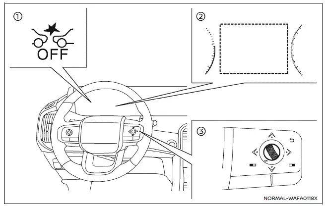 Nissan Armada AEB system controls and vehicle information display interface