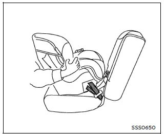 Nissan Armada rear facing child seat stability test step 4