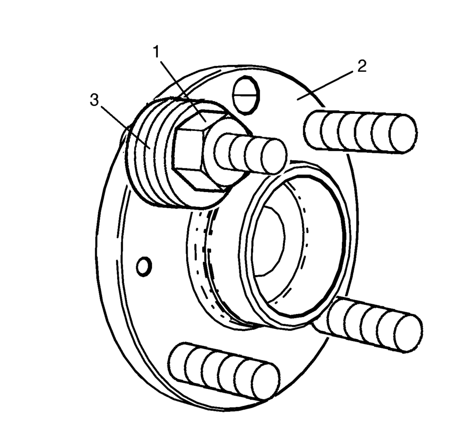 Install a NEW wheel stud to the wheel hub flange (2).