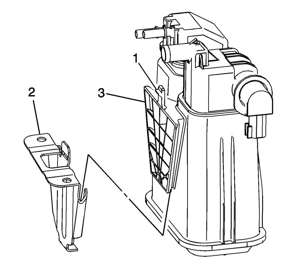 Slide the evaporative emission canister (3) into the evaporative emission