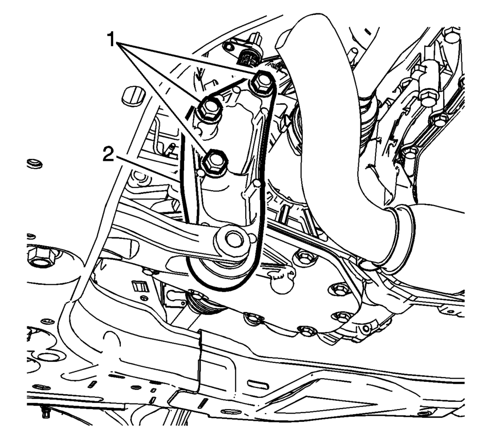 Install the transmission rear mount bracket (2).