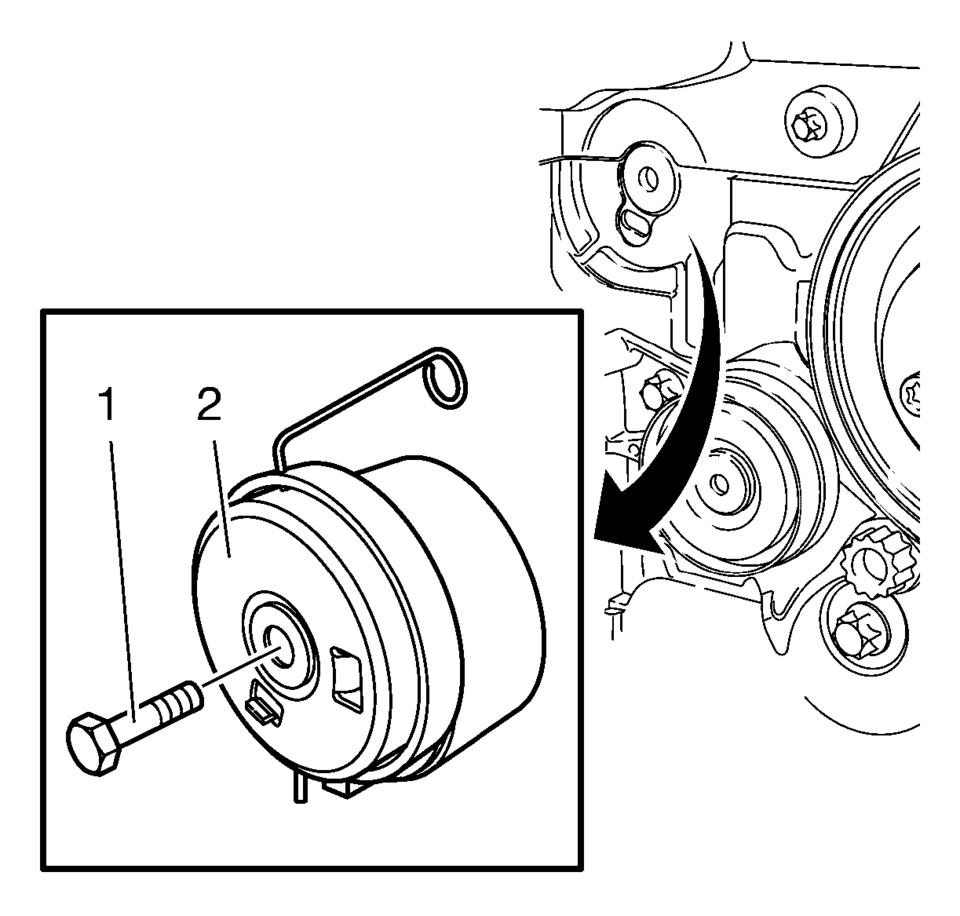 Remove the tensioner bolt (1).