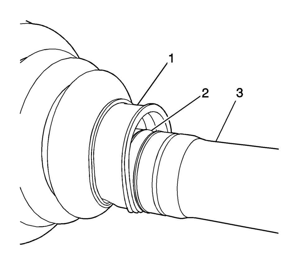 Install the boot (1) on the wheel drive shaft (3).