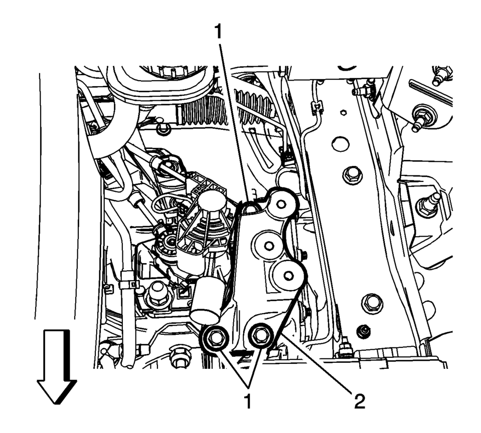 Install the left transmission mount bracket (2) to