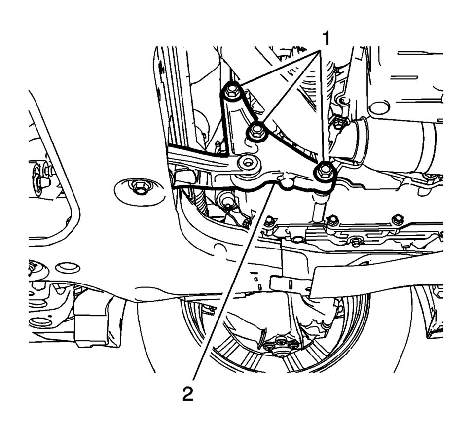 Install the rear transmission mount bracket (2).