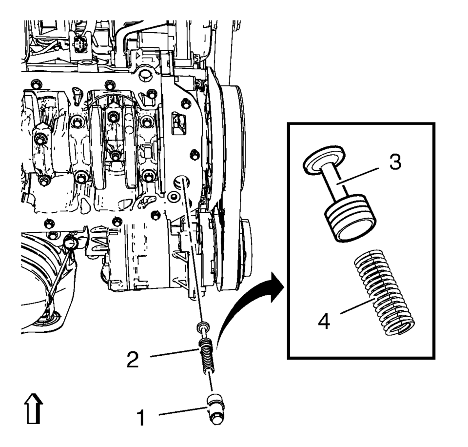 Install the piston (3) and the spring (4).