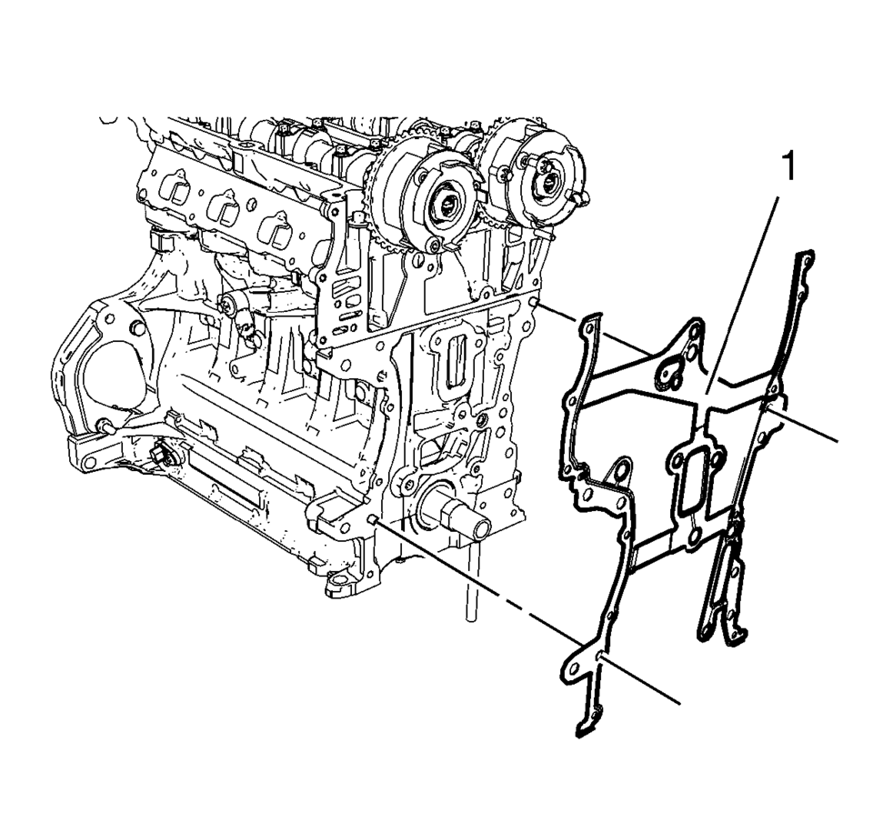 Remove and DISCARD the engine front cover gasket (1).